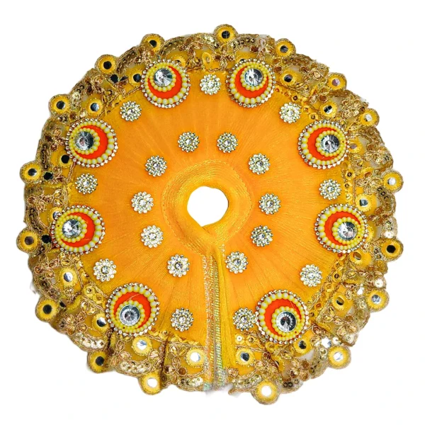 Yellow and Orange Heavy Work Poshak of Laddu Gopal Ji
